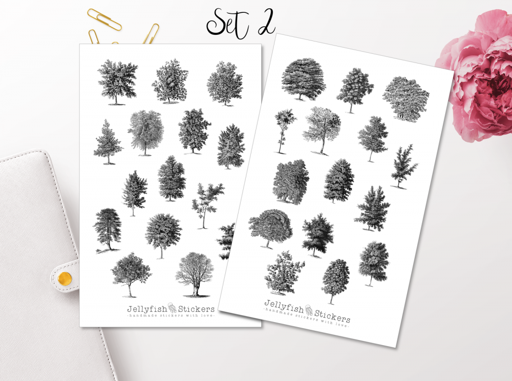 Vintage Trees Sticker Set